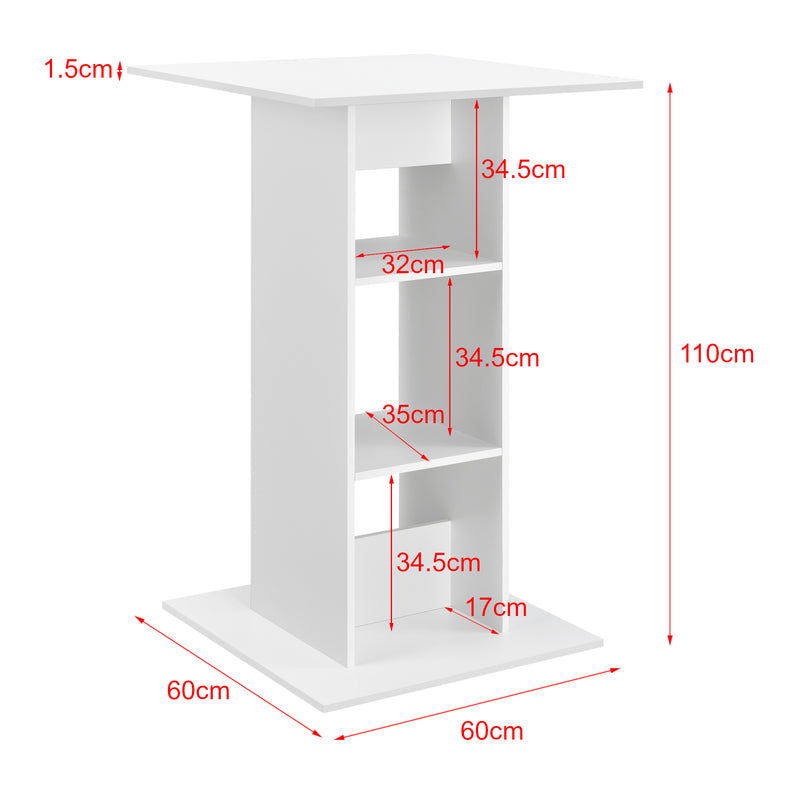 Schiță cotată Masă bar Visby 110x70x70 cm cu 3 rafturi en.casa