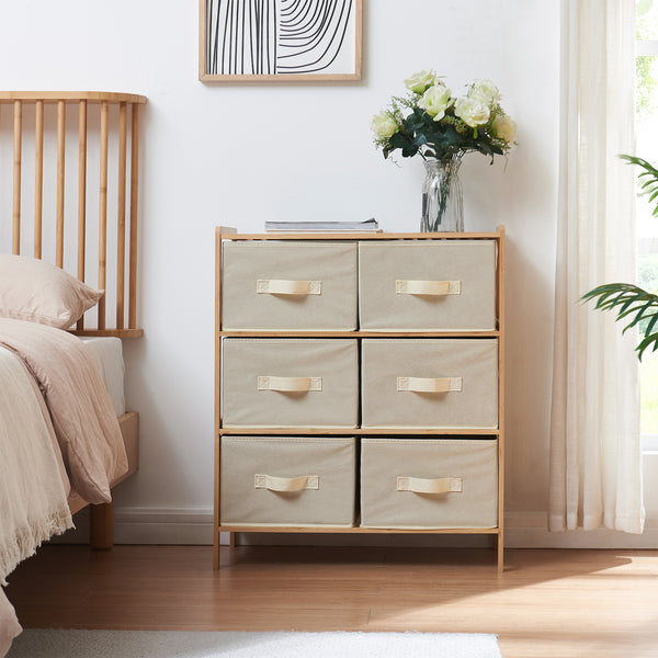 Comoda Maldon bambus/textil natur/bej cu sertare [en.casa]