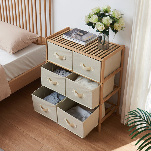 Comoda Maldon bambus/textil natur/bej cu sertare [en.casa]
