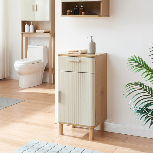 Dulap mediu baie cu sertar Ferrersp 80x40x35 cm efect stejar/oatmeal/natur [en.casa]