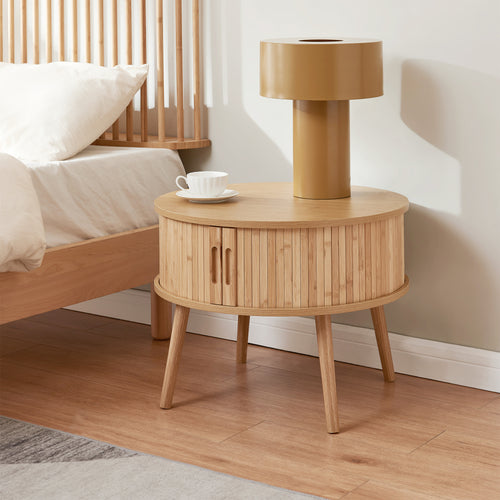 Noptiera rotunda cu usi glisante Nordkapp 45x60 cm bambus natur [en.casa]