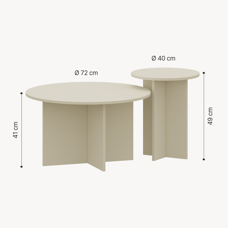 Schiță cotată Set 2 masute rotunde Verummetka masuri diferite [en.casa]