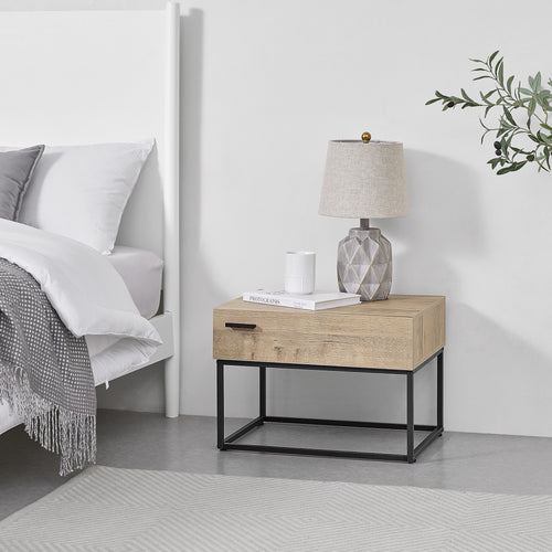 Masuta living Hylte cu sertar negru/efect stejar [en.casa] 