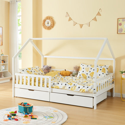Set 2 sertare pat Ydre brad MDF alb [en.casa]