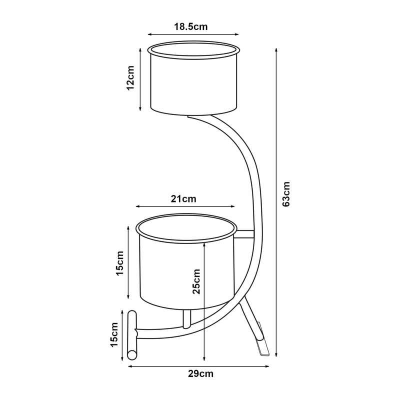 Schiță cotată Suport 2 ghivece plante Almelo metal 63x29x21cm [en.casa]