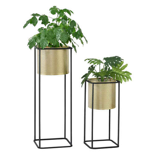 Blumentopf Ständer Mettet 2 - tlg. Schwarz - Goldfarben en.casa - premiumXL