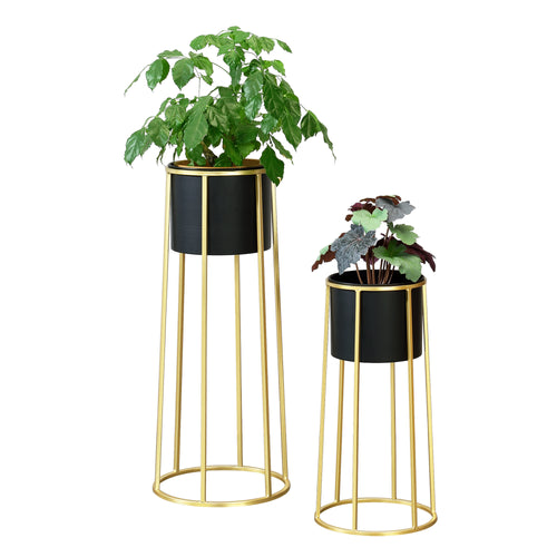 Blumentopf Ständer Macon 2 - tlg. Schwarz - Goldfarben en.casa - premiumXL