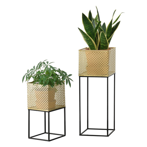 Suport flori Juprelle 2 bucati masuri diferite metal negru/auriu [en.casa]