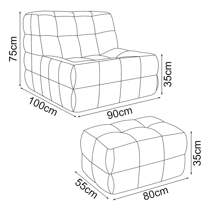 Schiță cotată Set fotoliu cu suport picioare Koskyvn 75x90x100 cm textil [en.casa]