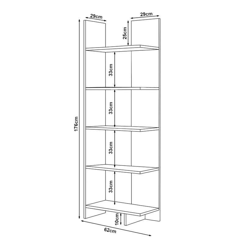 Schiță cotată Raft carti Vireftere 176x62x29 cm [en.casa]