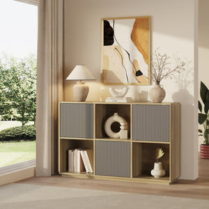 Comoda cu 3 usi si 3 rafturi Trömi 75x120x30 cm efect stejar/gri [en.casa]