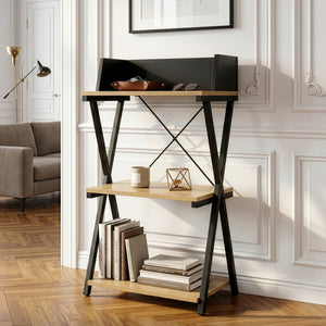 Raft de podea Kappespoo 84x50x30 cm Negru/Aspect stejar [en.casa]
