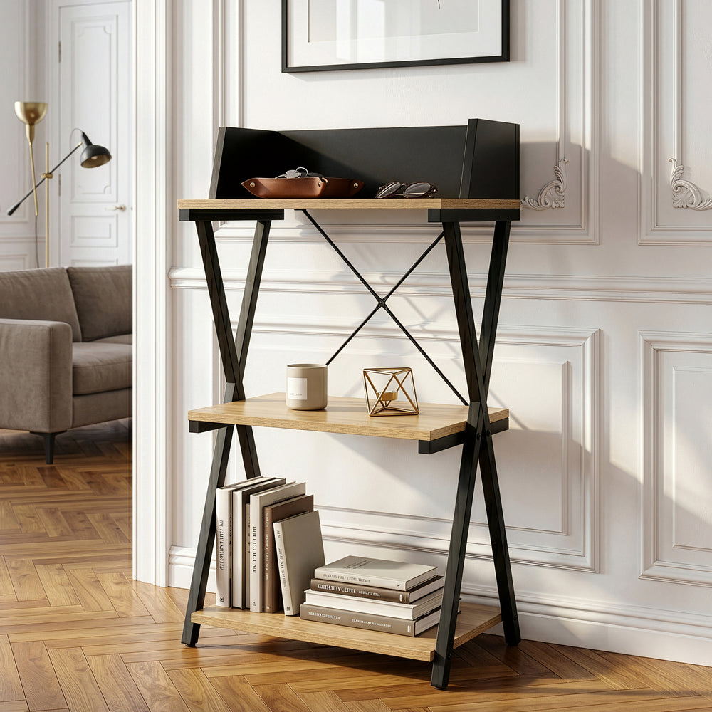Raft de podea Kappespoo 84x50x30 cm Negru/Aspect stejar [en.casa]