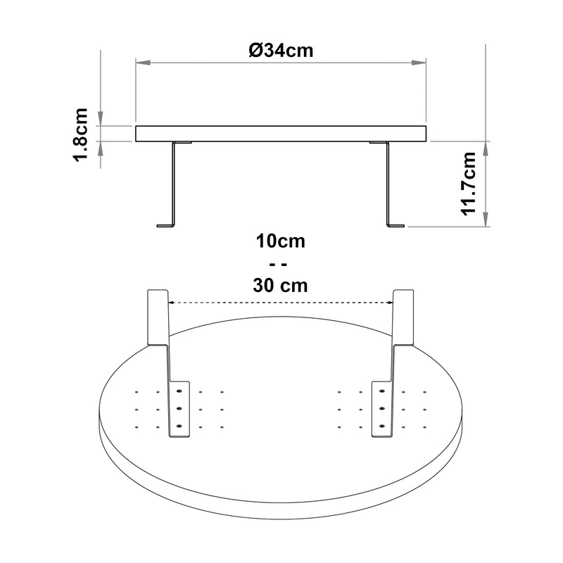 Schiță cotată Tava brat canapea Kuleskyd Ø 34 cm [en.casa]