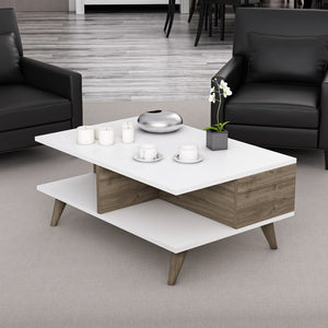 Couchtisch Grenaa mit unterer Ablage Weiß / Walnussoptik [en.casa] - premiumXL
