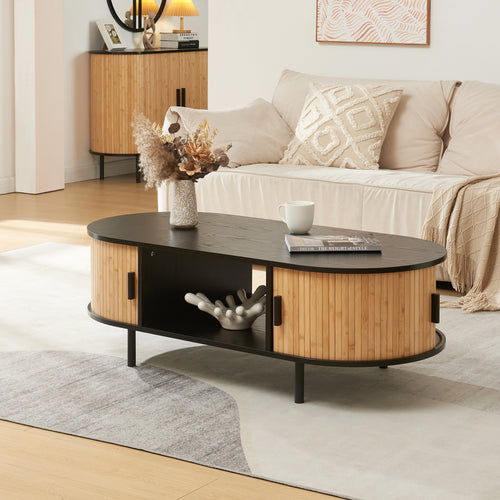 Masuta cafea cu 2 usi glisante si rafturi Tvedestrand 120x55x40 cm [en.casa]