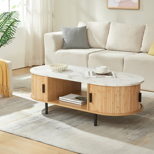 Masuta cafea cu 2 usi glisante si rafturi Tvedestrand 120x55x40 cm [en.casa]