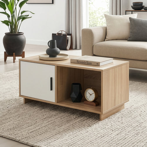 Masuta cafea bicolor Kenta 80x45x40 cm efect stejar Sonoma/alb [en.casa]