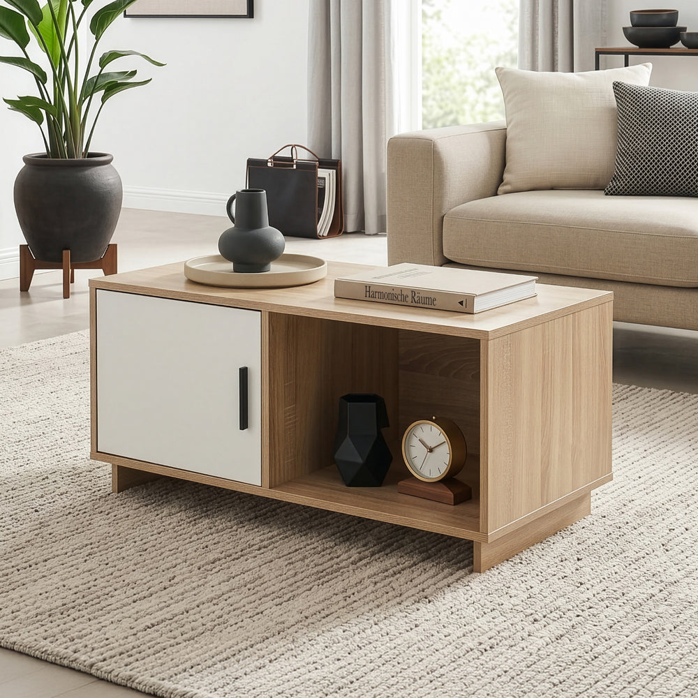 Masuta cafea bicolor Kenta 80x45x40 cm efect stejar Sonoma/alb [en.casa]