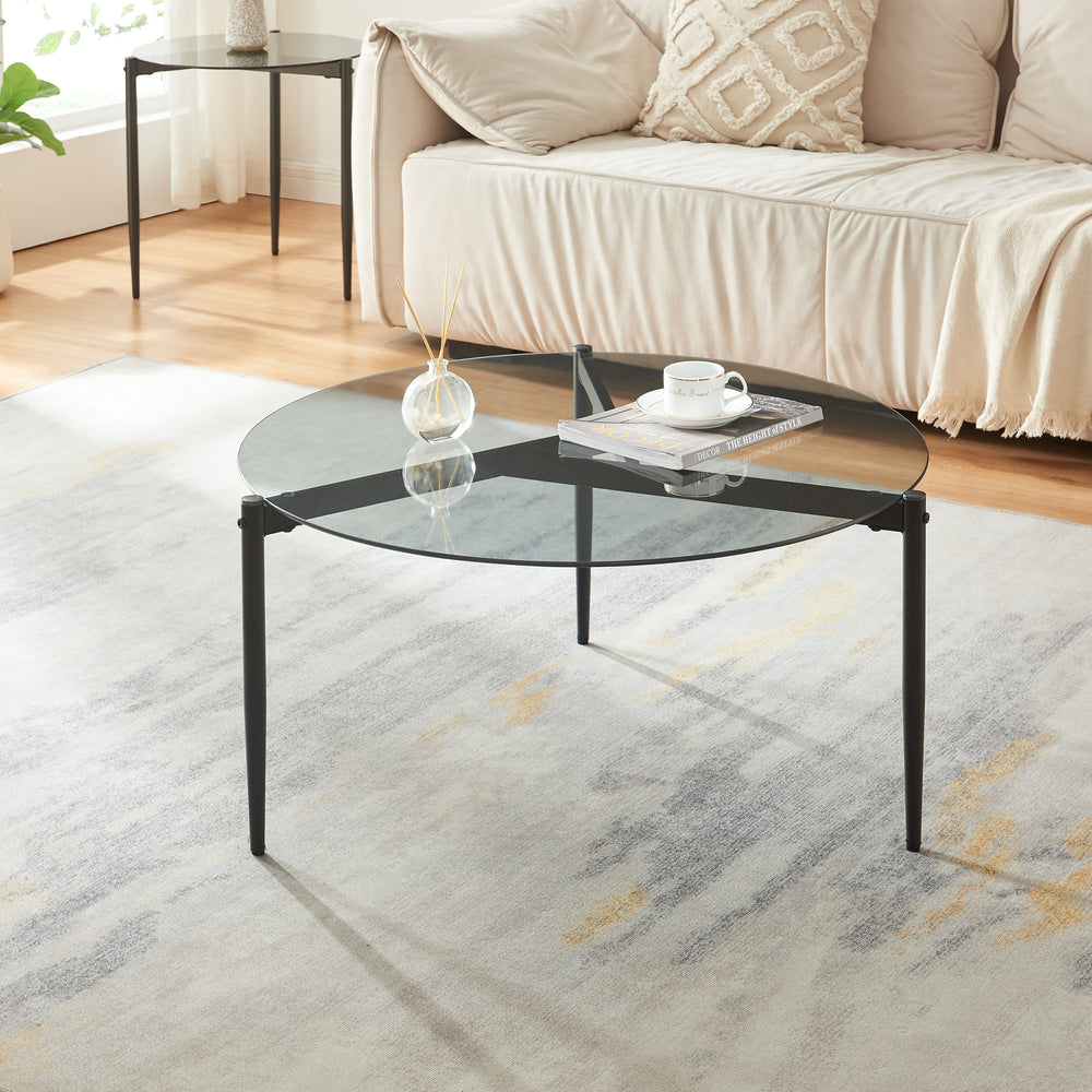 Masuta cafea Ulökantaa Ø 80x40 cm sticla fumurie [en.casa]
