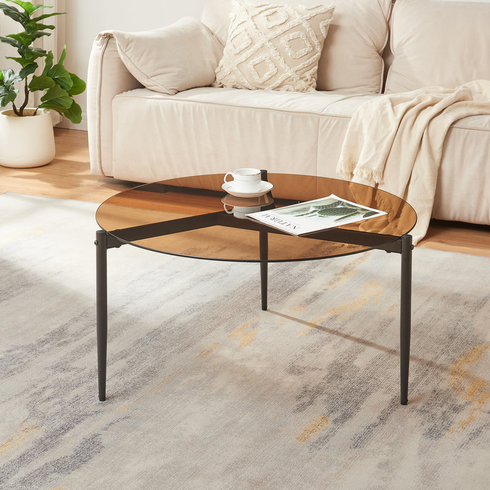 Masuta cafea Ulökantaa Ø 80x40 cm sticla fumurie [en.casa]