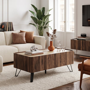 Masuta cafea cu 2 sertare Trorlon 100x50x40 cm efect nuc/travertin decor/negru [en.casa]