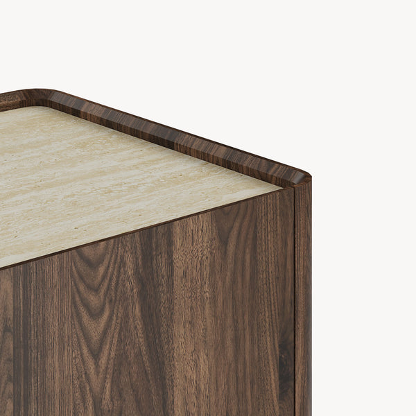 Masuta cafea cu 2 sertare Trorlon 100x50x40 cm efect nuc/travertin decor/negru [en.casa]
