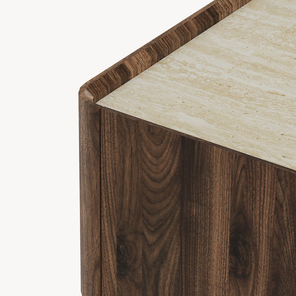 Masuta cafea cu 2 sertare Trorlon 100x50x40 cm efect nuc/travertin decor/negru [en.casa]