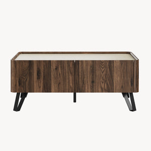 Masuta cafea cu 2 sertare Trorlon 100x50x40 cm efect nuc/travertin decor/negru [en.casa]