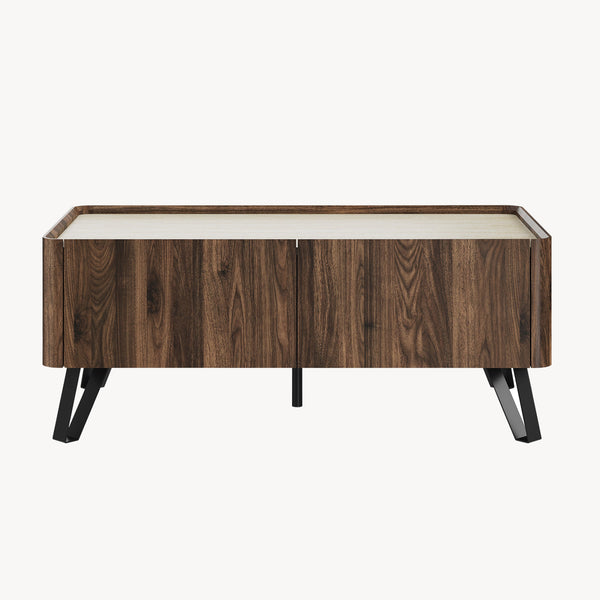 Masuta cafea cu 2 sertare Trorlon 100x50x40 cm efect nuc/travertin decor/negru [en.casa]
