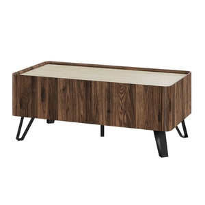 Masuta cafea cu 2 sertare Trorlon 100x50x40 cm efect nuc/travertin decor/negru [en.casa]