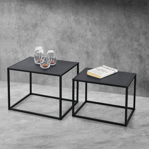Set 2 masute living Rona masuri diferite negru mat [en.casa]