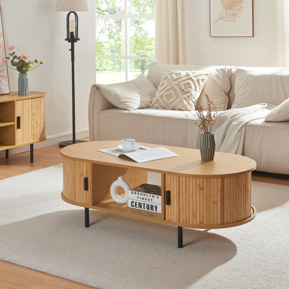 Masuta cafea cu 2 usi glisante si rafturi Tvedestrand 120x55x40 cm [en.casa]