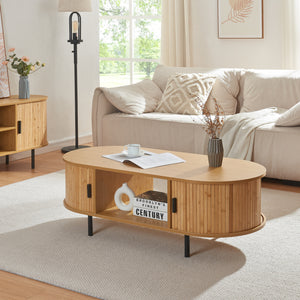 Masuta cafea cu 2 usi glisante si rafturi Tvedestrand 120x55x40 cm [en.casa]