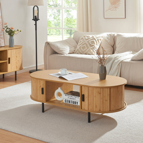 Masuta cafea cu 2 usi glisante si rafturi Tvedestrand 120x55x40 cm [en.casa]