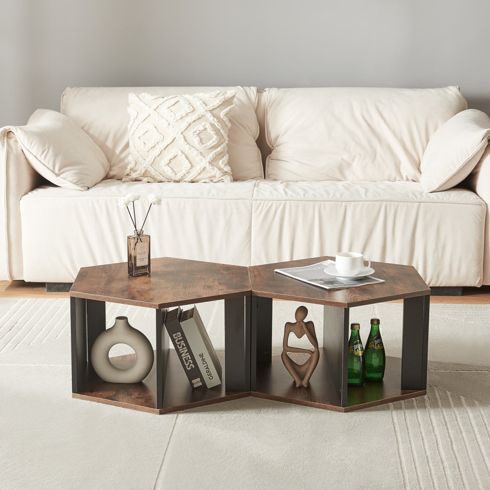 Couchtischset Molde 2 - tlg. Schwarz/Walnussoptik [en.casa] - premiumXL