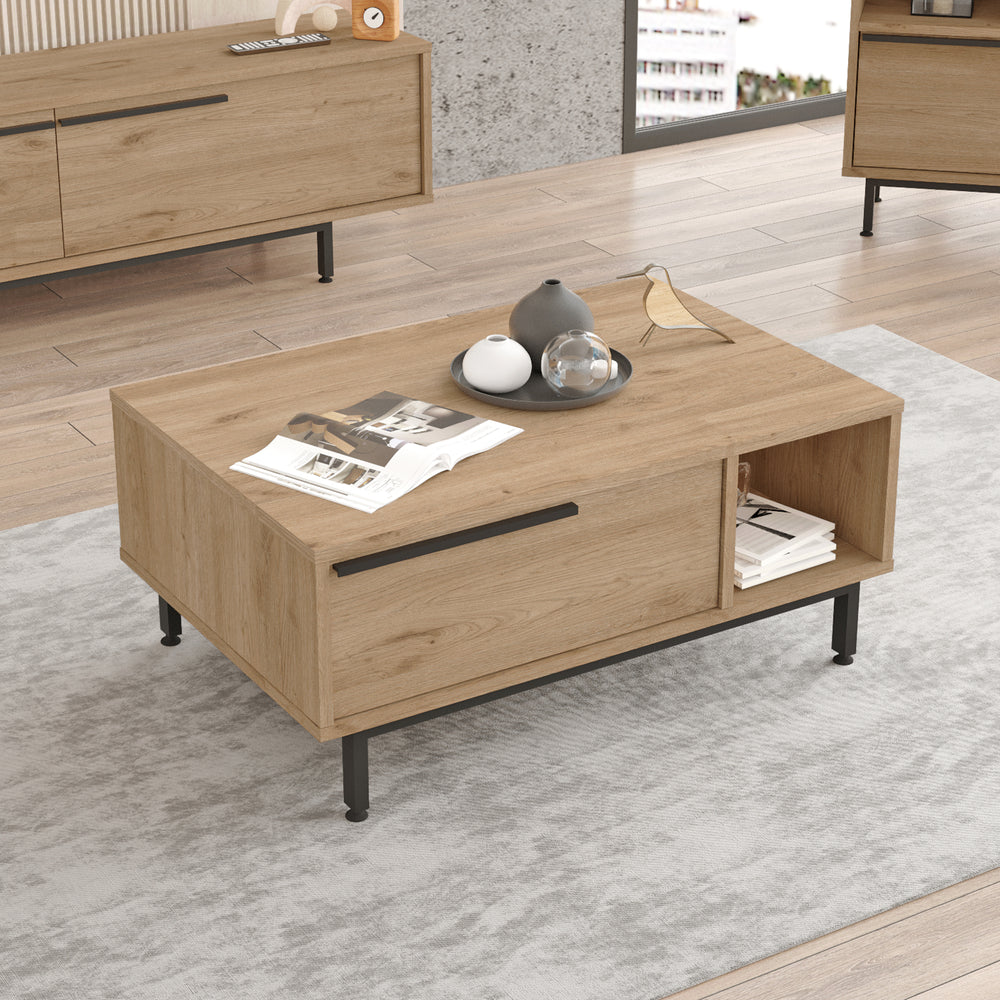 Masuta cafea cu compartiment si raft depozitare Majaajoå 90x60x37,5cm [en.casa]