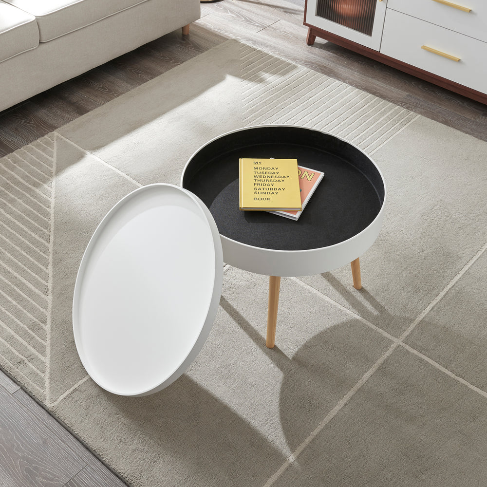 Masuta cafea Bongard 60x45 cm alb/natur [en.casa]