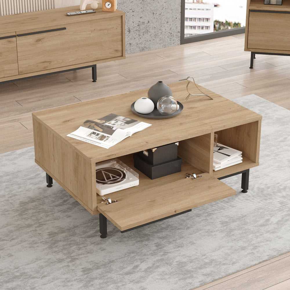 Masuta cafea cu compartiment si raft depozitare Majaajoå 90x60x37,5cm [en.casa]