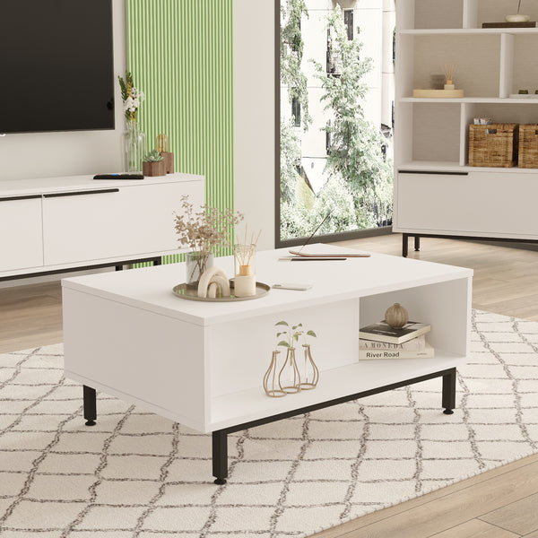 Masuta cafea cu compartiment si raft depozitare Majaajoå 90x60x37,5cm [en.casa]