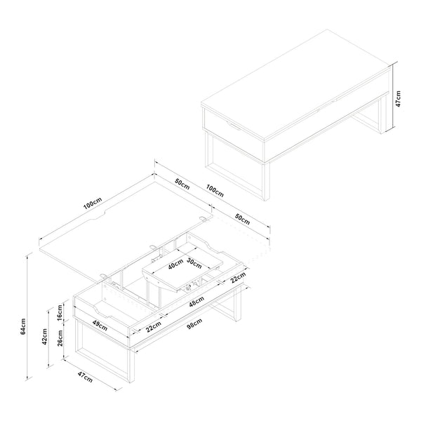 Masuta cafea cu blat extensibil si care se poate ridica Rauli 100x50x47 cm [en.casa]