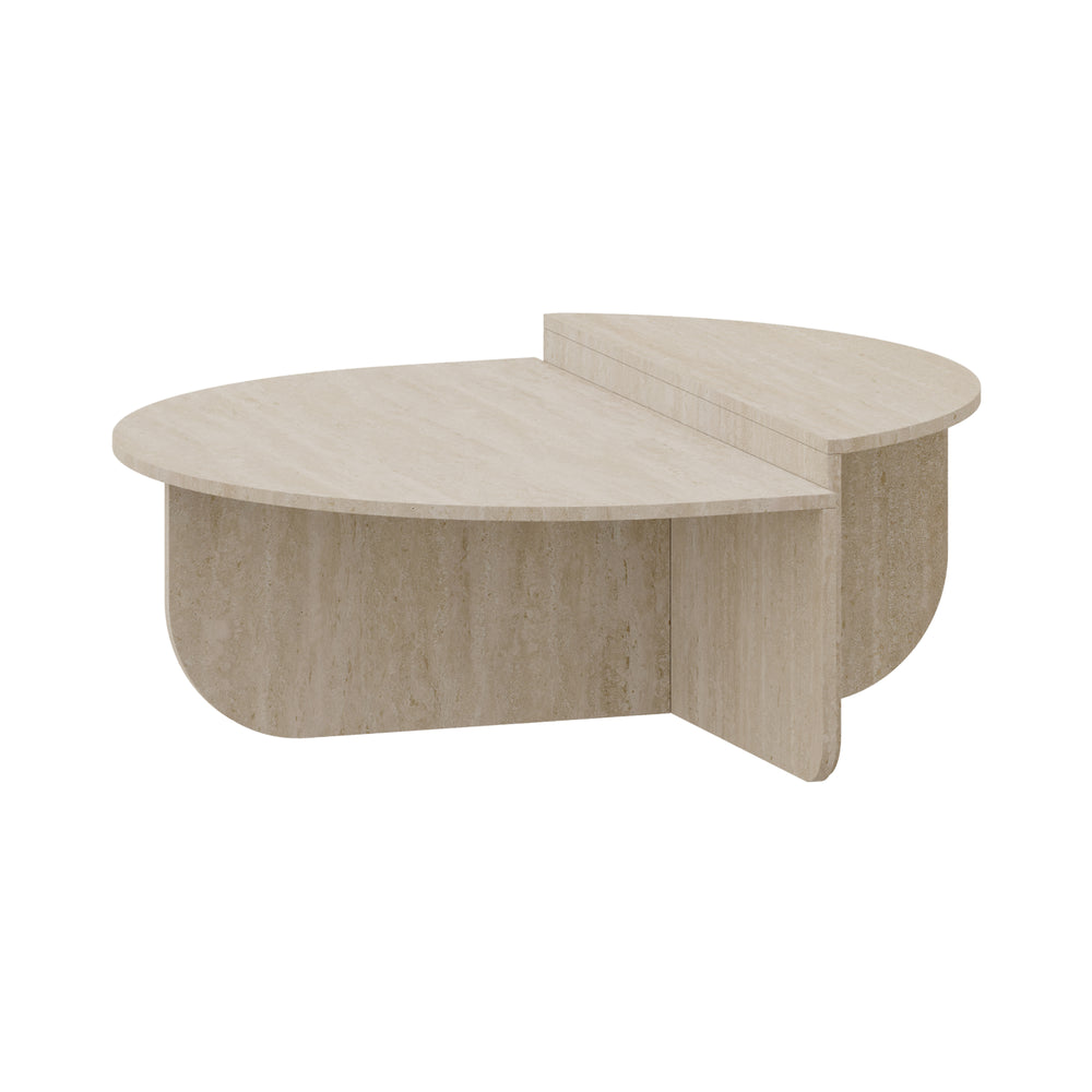 Masa de cafea moderna cu doua suprafete depozitare semicirculare Tondesdaslo 90x90x35 cm [en.casa] 