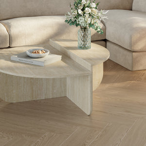 Masa de cafea moderna cu doua suprafete depozitare semicirculare Tondesdaslo 90x90x35 cm [en.casa] 