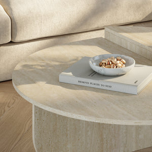 Masa de cafea moderna cu doua suprafete depozitare semicirculare Tondesdaslo 90x90x35 cm [en.casa] 