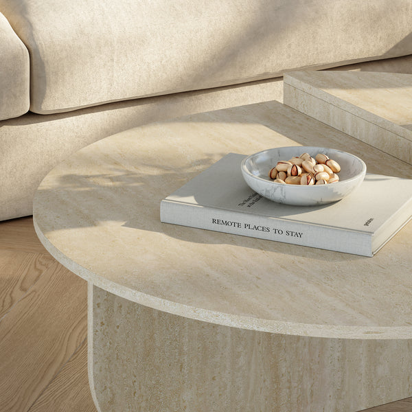 Masa de cafea moderna cu doua suprafete depozitare semicirculare Tondesdaslo 90x90x35 cm [en.casa] 