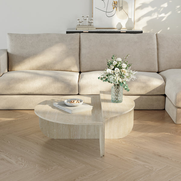 Masa de cafea moderna cu doua suprafete depozitare semicirculare Tondesdaslo 90x90x35 cm [en.casa] 