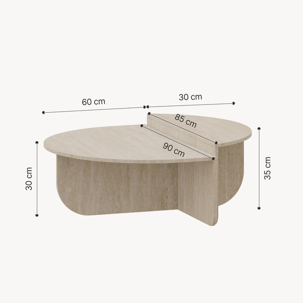 Masa de cafea moderna cu doua suprafete depozitare semicirculare Tondesdaslo 90x90x35 cm [en.casa] 