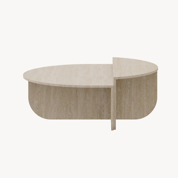 Masa de cafea moderna cu doua suprafete depozitare semicirculare Tondesdaslo 90x90x35 cm [en.casa] 