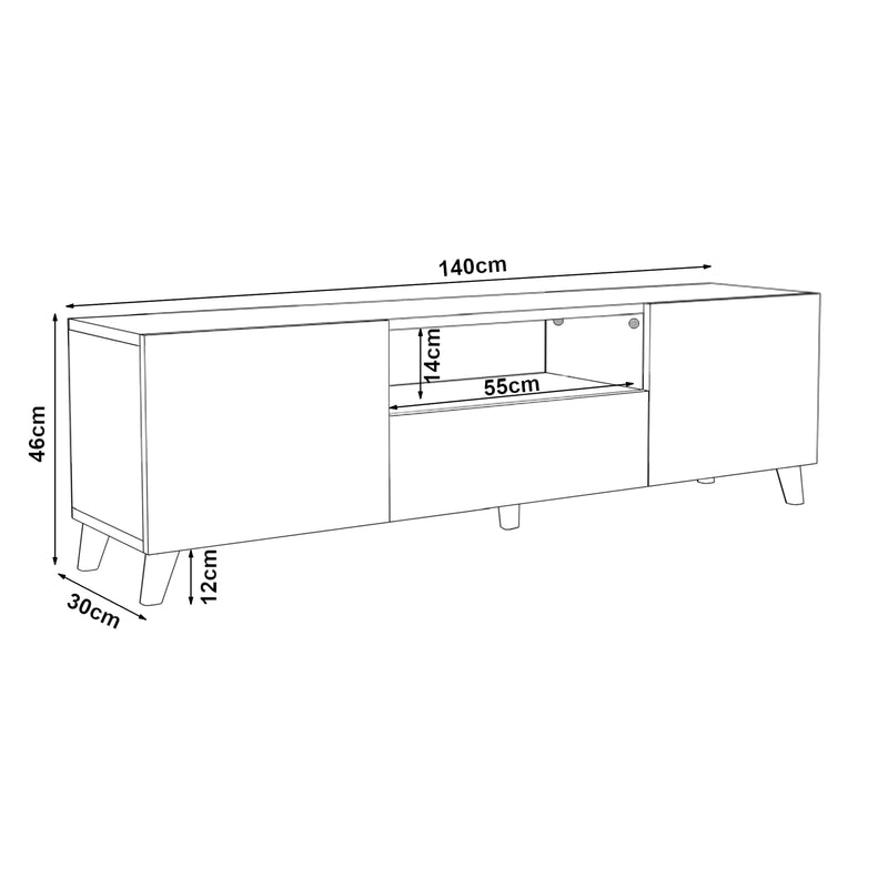 Schiță cotată Comoda TV Torsby 140x30x46cm culori diferite [en.casa]