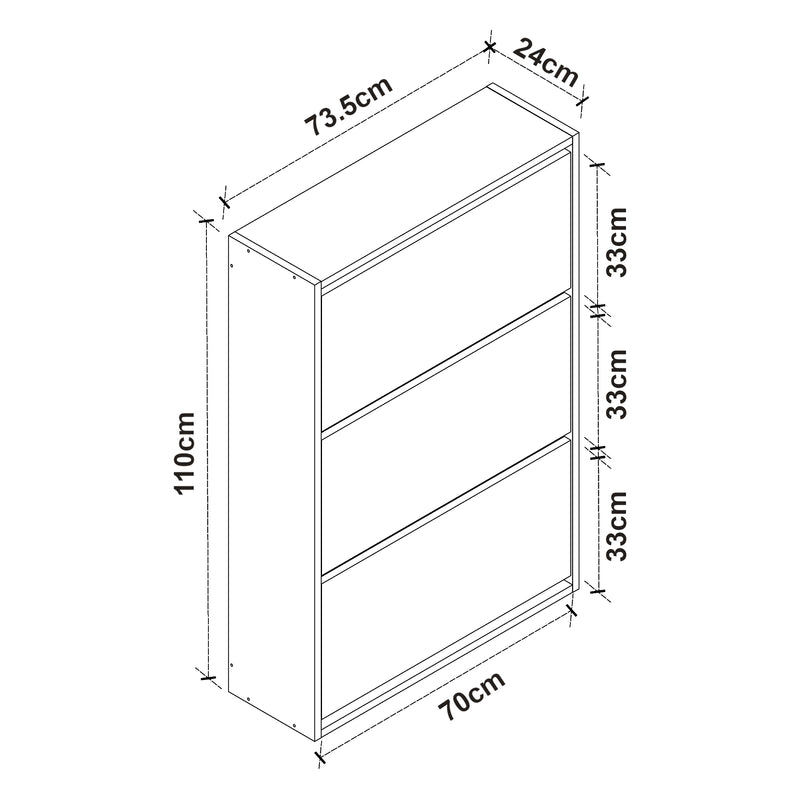 Schiță cotată Dulap pantofi Aurskog 110x73,5x24cm pal [en.casa]